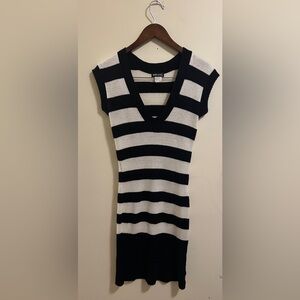 Wet Seal Black and White Striped V-Neck Sweater Dress - Size M